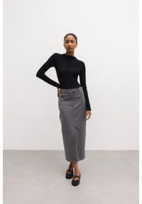 Marsala - Spódnica MIDI z rozcięciem w kolorze GRAPHITE- GLAM-XL. Okazja: na co dzień. Kolor: szary. Materiał: materiał, tkanina, poliester. Wzór: gładki. Styl: klasyczny, casual
