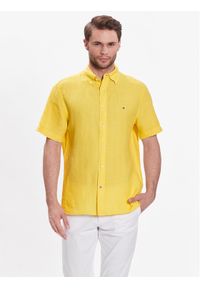 TOMMY HILFIGER - Tommy Hilfiger Koszula Pigment Dyed MW0MW30916 Żółty Regular Fit. Kolor: żółty. Materiał: len #1