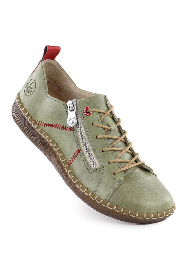 Półbuty damskie komfortowe zielone Rieker N2401-54. Kolor: zielony. Materiał: skóra ekologiczna