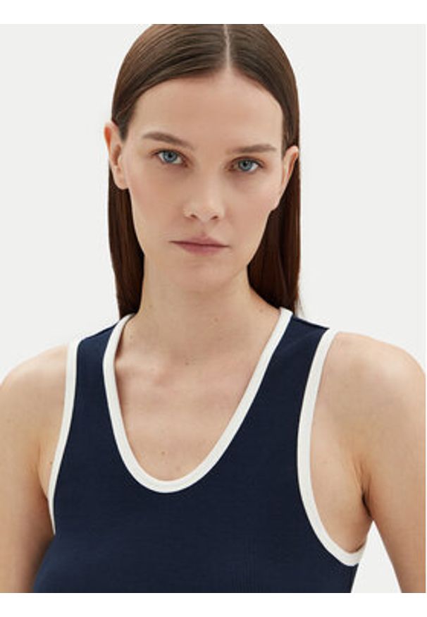 TOMMY HILFIGER - Tommy Hilfiger Top WW0WW44572 Granatowy Slim Fit. Kolor: niebieski. Materiał: bawełna