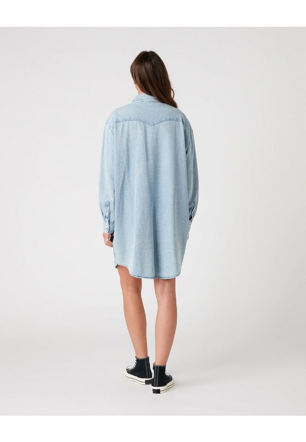 Wrangler - WRANGLER DENIM WESTERN DRESS DAMSKA SUKIENKA LIGHT INDIGO W9P6LWX4E 112132456. Materiał: denim
