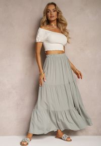 Renee - Szara Wiskozowa Spódnica High Waist z Gumką w Talii i Falbanką Christiara. Stan: podwyższony. Kolor: szary. Materiał: wiskoza. Sezon: lato #5