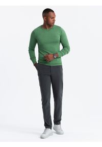 Ombre Clothing - Męski sweter klasyczny z wiskozą BASIC z okrągłym dekoltem – zielony V13 - Rozmiar: XXL. Kolor: zielony. Materiał: wiskoza. Styl: klasyczny #3