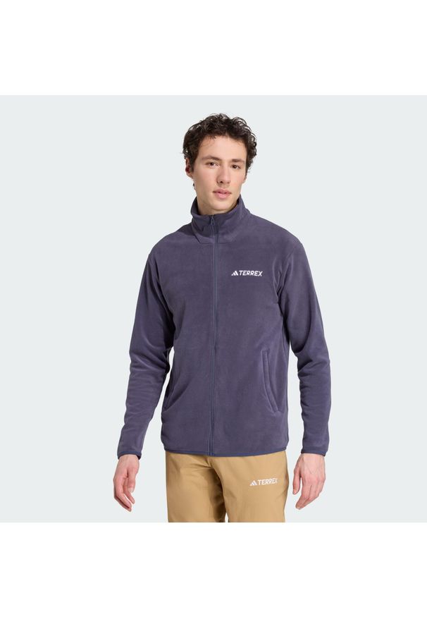 Adidas - Bluza polarowa Multi Essentials z suwakiem na całej długości. Kolor: niebieski. Materiał: polar, materiał. Sport: turystyka piesza