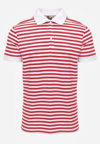 Born2be - Czerwona Bawełniana Koszulka Polo w Paski w Stylu Casual Elunilla. Okazja: na co dzień. Typ kołnierza: polo. Kolor: czerwony. Materiał: bawełna. Wzór: paski. Styl: casual #1