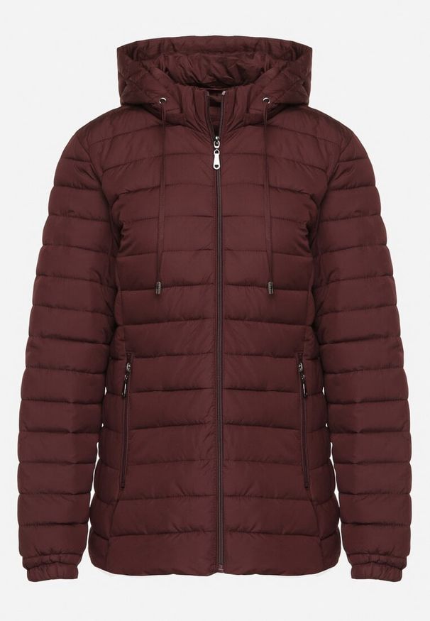 Born2be - Bordowa Pikowana Kurtka z Kapturem i Sznurkami Miviana. Okazja: na spacer. Typ kołnierza: kaptur. Kolor: czerwony. Materiał: jeans. Długość rękawa: długi rękaw. Długość: długie