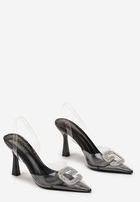 Renee - Czarne Transparentne Sandały na Szpilce z Aplikacją w Cyrkonie Fleoria. Kolor: czarny. Wzór: aplikacja. Obcas: na szpilce #3