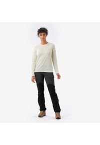 FORCLAZ - Koszulka trekkingowa damska z długim rękawem Merino Resist undyed. Kolor: biały. Materiał: materiał, poliamid, wełna. Długość rękawa: długi rękaw. Długość: długie