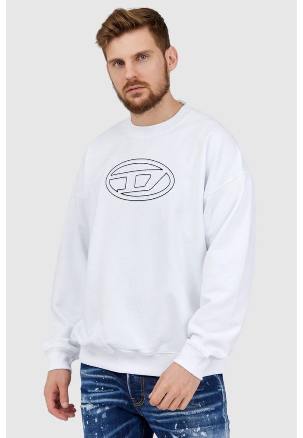 Diesel - DIESEL Biała bluza męska z wytłaczanym logo, Rozmiar S. Kolor: biały. Materiał: prążkowany