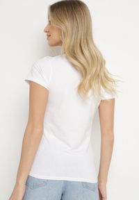 Born2be - Biało-Różowy T-shirt z Bawełny z Ozdobnym Nadrukiem Zaromeira. Okazja: na co dzień. Kolor: biały. Materiał: bawełna. Wzór: nadruk. Styl: klasyczny, elegancki, casual #7