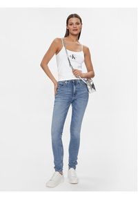 Calvin Klein Jeans Top Monologo J20J223105 Biały Slim Fit. Kolor: biały. Materiał: bawełna