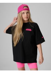 4f - 4F T-shirt loose z nadrukiem dziewczęcy - czarny 146/152 (10-12 lat). Okazja: na co dzień. Kolor: czarny. Materiał: materiał, bawełna, dresówka, dzianina. Wzór: nadruk. Sezon: lato. Styl: klasyczny, casual #1