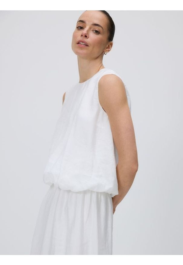 Reserved - Bluzka z lyocellem - złamana biel. Materiał: tkanina