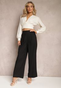 Renee - Czarne Szerokie Spodnie z Lnem z Gumką w Talii Airelttis. Kolor: czarny. Materiał: len. Sezon: lato. Styl: elegancki #3