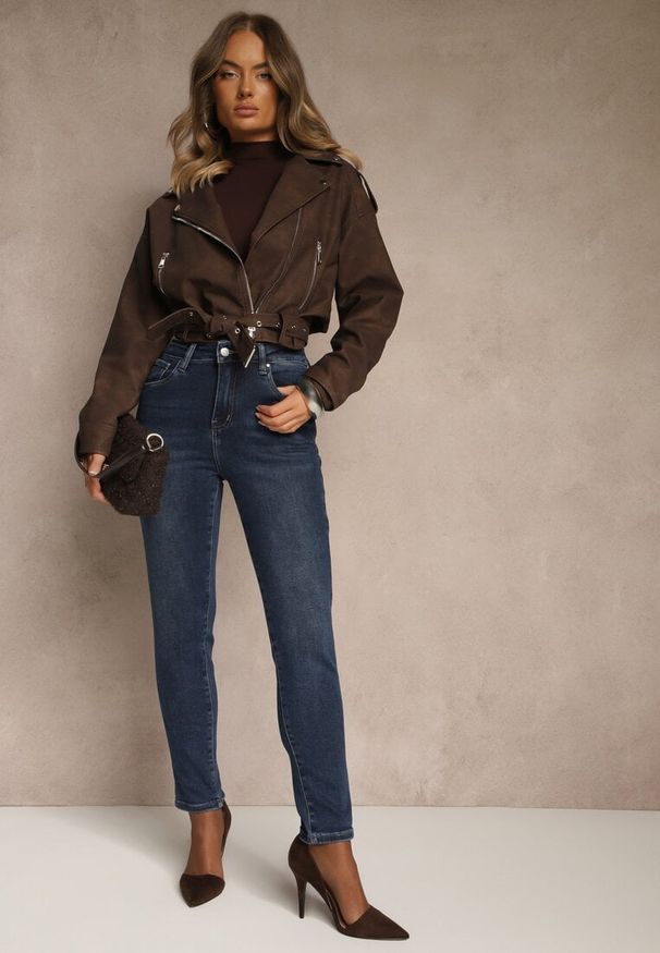 Renee - Niebieskie Jeansy o Fasonie Skinny Regular Waist Razella. Kolor: niebieski. Długość: krótkie. Styl: klasyczny