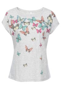 Shirt w motyle bonprix szary melanż. Kolor: szary. Wzór: melanż #1