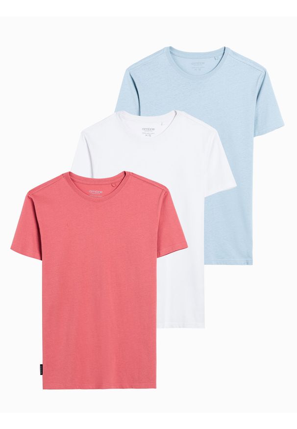 Ombre Clothing - Zestaw koszulek bawełnianych BASIC 3-pak - mix V19. Kolor: niebieski. Materiał: bawełna. Wzór: jednolity. Sezon: lato. Styl: klasyczny