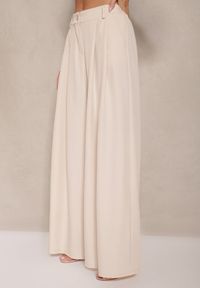 Renee - Beżowe Spodnie Garniturowe o Szerokim Kroju High Waist Peavelle. Stan: podwyższony. Kolor: beżowy. Styl: klasyczny, elegancki
