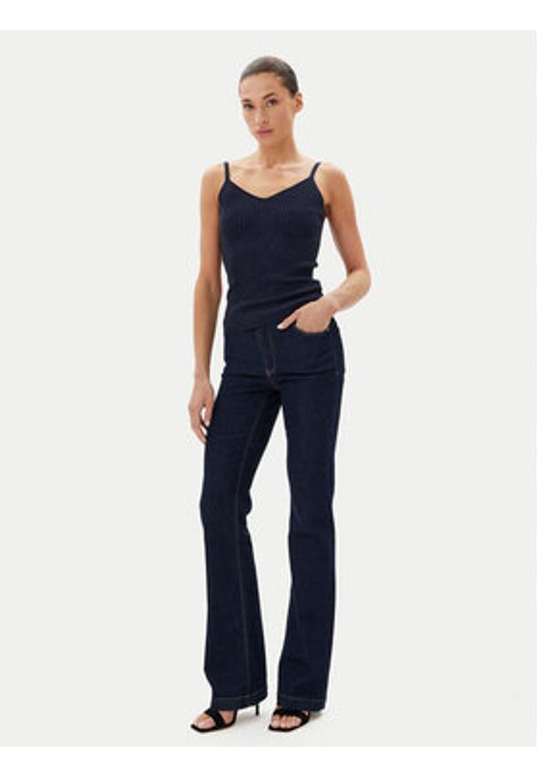 Fracomina Top FR25ST4006K410J9 Granatowy Slim Fit. Kolor: niebieski. Materiał: wiskoza