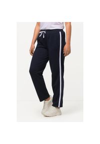 ULLA POPKEN - Damskie Spodnie dresowe elastyczny pas paski boczne. Kolekcja: plus size. Kolor: niebieski. Materiał: bawełna, elastan, materiał. Wzór: paski