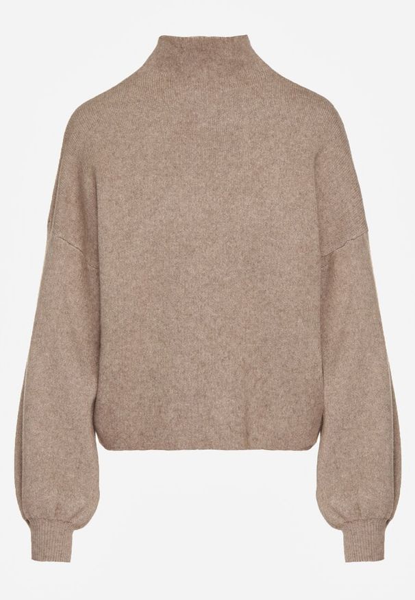 Born2be - Beżowy Golf z Bufiastymi Rękawami Wedelia. Okazja: na co dzień. Typ kołnierza: golf. Kolor: beżowy. Materiał: jeans. Styl: klasyczny, casual, elegancki