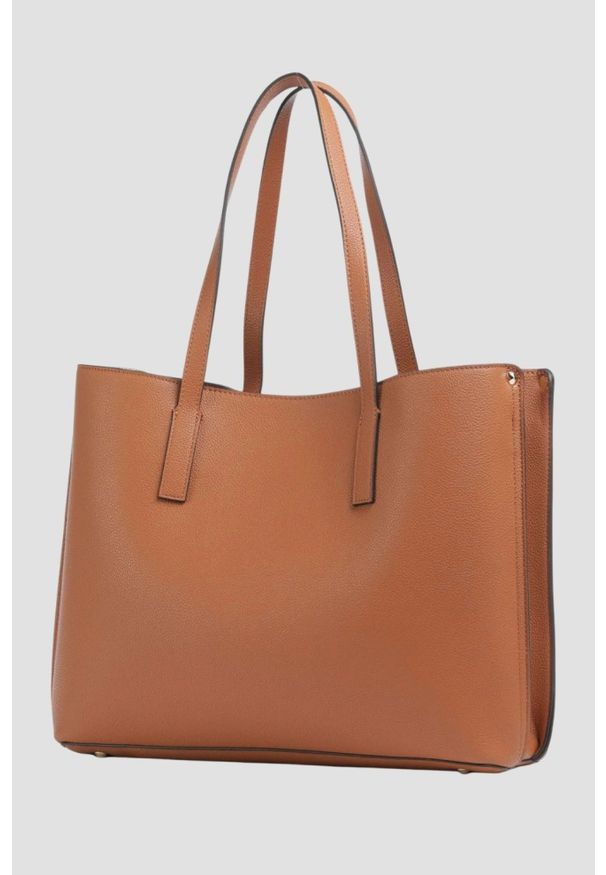 Guess - GUESS Brązowa shopperka damska Meridian. Kolor: brązowy. Materiał: skórzane