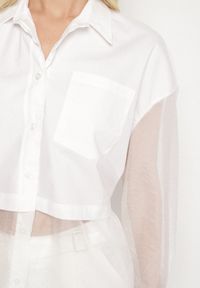 Born2be - Biała Koszula z Transparentnymi Rękawami Silomea. Okazja: na co dzień. Kolor: biały. Materiał: jeans. Wzór: aplikacja. Styl: casual #4