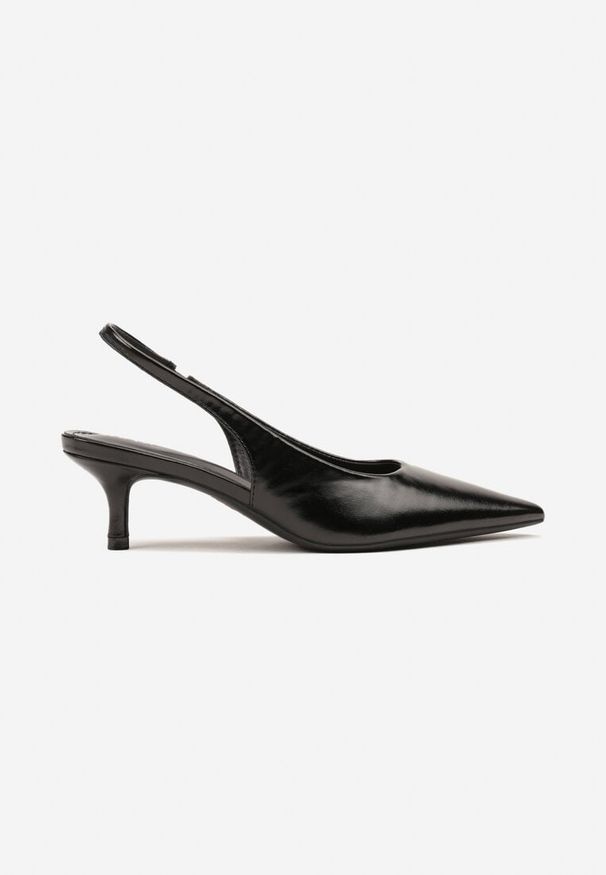 Renee - Czarne Sandały Vices Slingback na Obcasie Typu Kaczuszka Kovirida. Okazja: na co dzień. Kolor: czarny. Materiał: jeans. Obcas: na obcasie. Styl: klasyczny, elegancki, casual. Wysokość obcasa: średni