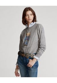 Ralph Lauren - RALPH LAUREN - Szara bluza z misiem. Typ kołnierza: polo. Kolor: szary. Materiał: jeans, prążkowany, materiał. Wzór: nadruk #2