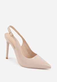 Renee - Beżowe Szpilki Slingback VICES z Lakierowanym Połyskiem i Skórzaną Wkładką Marinja. Nosek buta: szpiczasty. Kolor: beżowy. Materiał: skóra, lakier. Obcas: na szpilce. Styl: elegancki, wizytowy #9