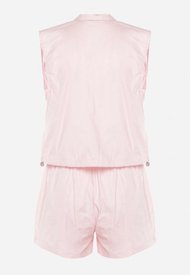 Born2be - Jasnoróżowy Komplet z Bawełny Góra na Guziki Szorty z Elastyczną Gumką w Pasie Nestamay. Kolor: różowy. Materiał: bawełna