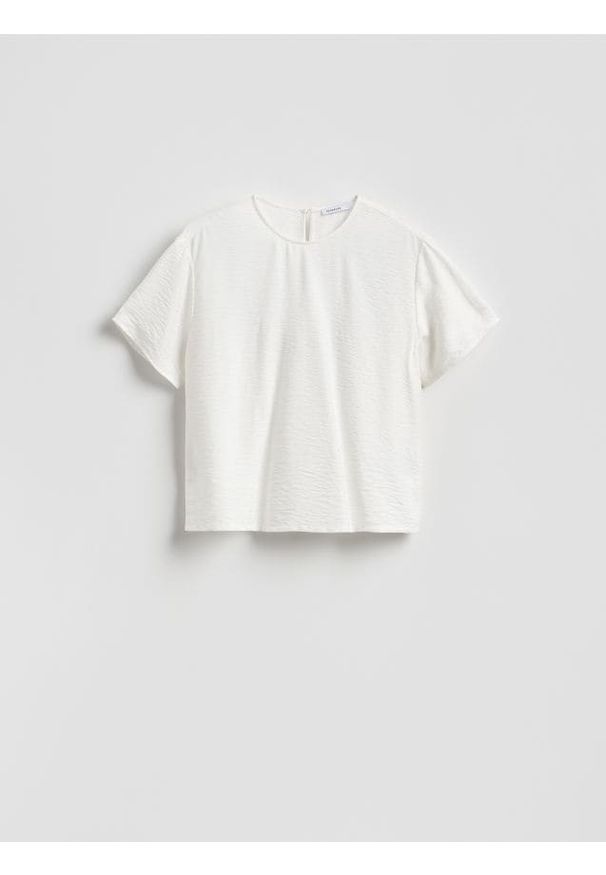 Reserved - T-shirt z wiązaniem - biały. Kolor: biały. Materiał: wiskoza, tkanina. Wzór: gładki. Styl: klasyczny