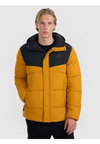 4f - 4F Kurtka puchowa z wypełnieniem syntetycznym męska - żółta M. Okazja: na co dzień. Typ kołnierza: kaptur. Kolor: żółty. Materiał: syntetyk, puch. Wzór: gładki. Sezon: zima. Styl: casual, klasyczny #1