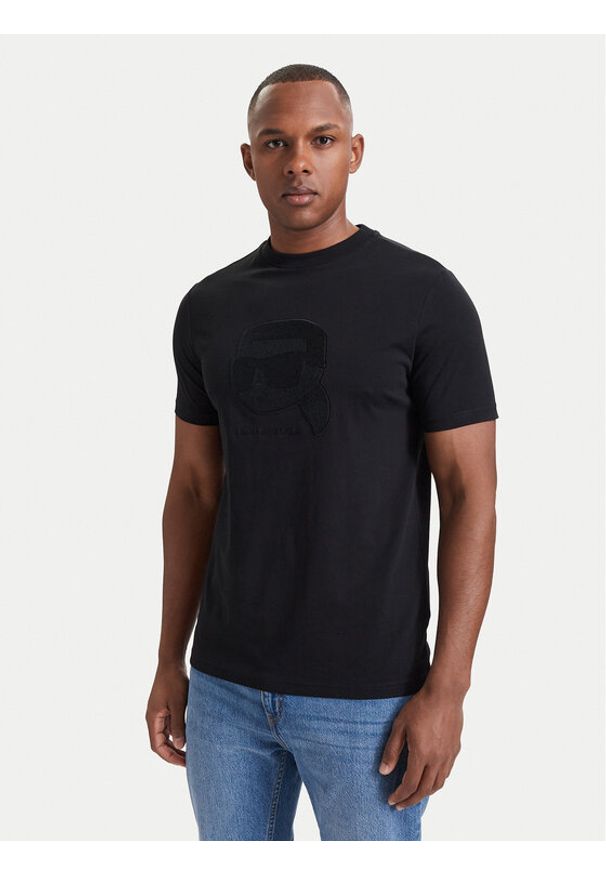 Karl Lagerfeld - KARL LAGERFELD T-Shirt 755071 564250 Czarny Regular Fit. Typ kołnierza: dekolt w karo. Kolor: czarny. Materiał: bawełna