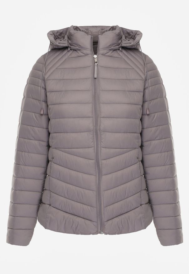 Born2be - Szara Klasyczna Kurtka Przejściowa z Pikowaniem i Odpinanym Kapturem Pretiella. Okazja: na spacer, na co dzień. Kolor: szary. Materiał: jeans, nylon. Styl: klasyczny