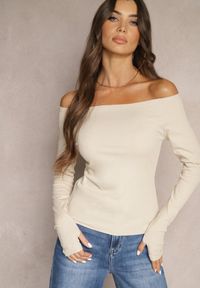 Renee - Beżowa Bluzka z Bawełny z Wycięciem na Kciuk Valwiwi. Okazja: na co dzień. Kolor: beżowy. Materiał: bawełna. Styl: casual