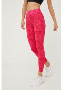 adidas Performance legginsy treningowe damskie kolor różowy wzorzyste. Kolor: różowy. Materiał: skóra, materiał. Sport: fitness #1
