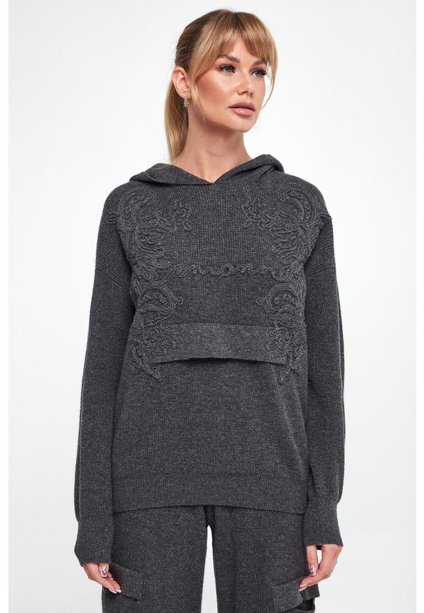 Ermanno Firenze - Sweter damski wełniany z kapturem ERMANNO FIRENZE. Typ kołnierza: kaptur. Materiał: wełna