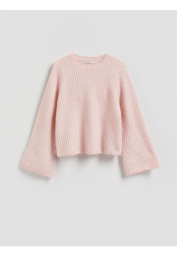 Reserved - Sweter z wełną i moherem - pastelowy róż. Kolor: różowy. Materiał: moher, wełna