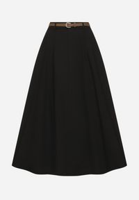 Born2be - Czarna Spódnica o Rozkloszowanym Kroju z Paskiem Vikirana. Okazja: na co dzień. Kolor: czarny. Styl: elegancki, casual #7
