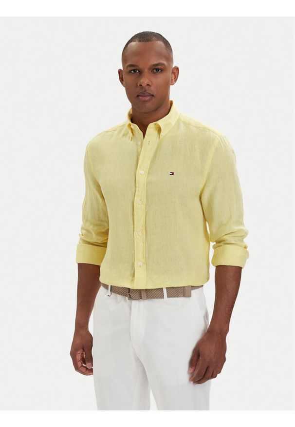 TOMMY HILFIGER - Tommy Hilfiger Koszula MW0MW41530 Żółty jasny Regular Fit. Kolor: żółty. Materiał: len