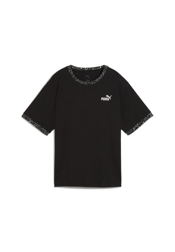 Puma - Damska luźna koszulka Essential ze zwierzęcym nadrukiem PUMA. Kolor: czarny. Wzór: motyw zwierzęcy, nadruk. Sport: bieganie