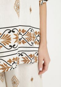 Born2be - Beżowy Komplet Wiskozowy Bluzka i Spodnie w Boho Wzór Divenna. Kolor: beżowy. Materiał: wiskoza. Wzór: aplikacja #7