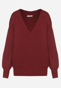 Born2be - Bordowy Sweter z Kaszmirem z Dekoltem w Serek Plenae. Okazja: na co dzień. Typ kołnierza: dekolt w serek. Kolor: czerwony. Materiał: kaszmir. Styl: elegancki, casual, klasyczny #6