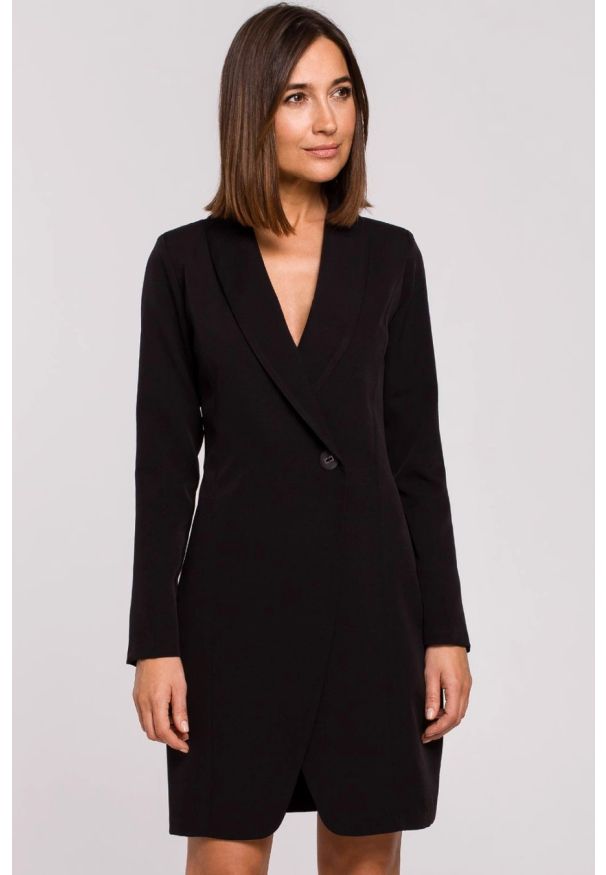 Stylove - Elegancka sukienka marynarka biznesowa z kołnierzem do pracy czarna. Okazja: na spotkanie biznesowe, do pracy. Kolor: czarny. Styl: elegancki, biznesowy
