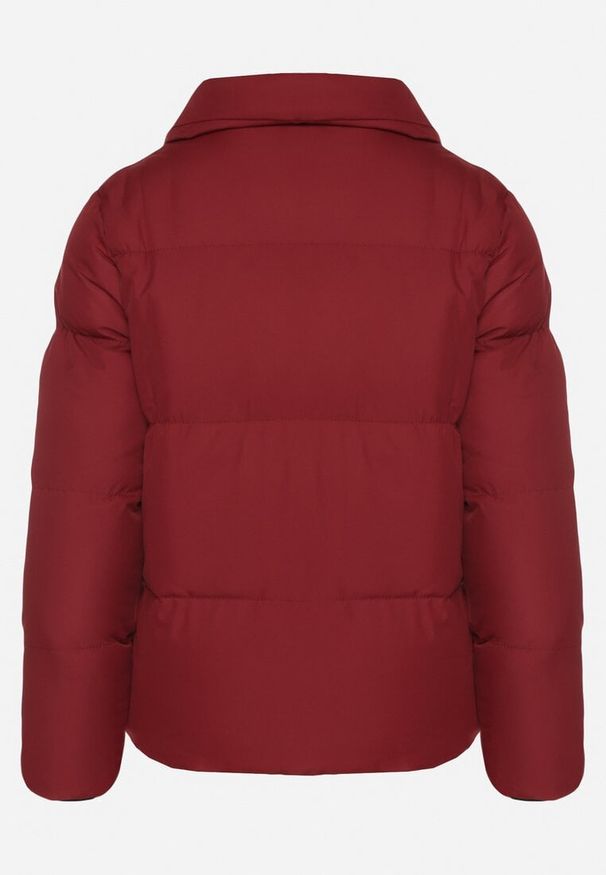 Born2be - Bordowa Kurtka Pikowana z Kołnierzem Beatsarda. Kolor: czerwony. Długość rękawa: długi rękaw. Długość: długie. Wzór: aplikacja