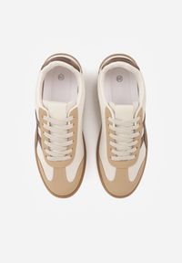 Born2be - Beżowo-Brązowe Sneakersy na Kauczukowej Podeszwie z Geometrycznym Wzorem Sewtila. Okazja: na co dzień. Kolor: beżowy. Materiał: kauczuk. Wzór: geometria #2