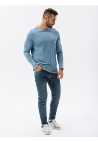 Ombre Clothing - Longsleeve męski bez nadruku - błękitny V6 L131 - XXL. Okazja: na co dzień. Kolor: niebieski. Materiał: bawełna. Długość rękawa: długi rękaw. Długość: długie. Styl: rockowy, casual, klasyczny