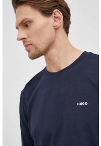 Hugo - HUGO longsleeve bawełniany kolor granatowy. Kolor: niebieski. Materiał: bawełna. Długość rękawa: długi rękaw. Wzór: nadruk #4
