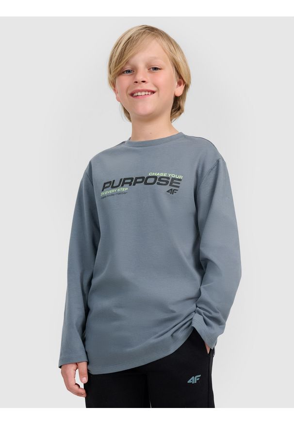 4f - 4F Longsleeve regular z nadrukiem chłopięcy - khaki 128 (7-8 lat). Okazja: na co dzień. Kolor: turkusowy. Materiał: jersey, materiał, bawełna. Długość rękawa: długi rękaw. Długość: długie. Wzór: nadruk. Sezon: lato. Styl: casual, klasyczny, sportowy